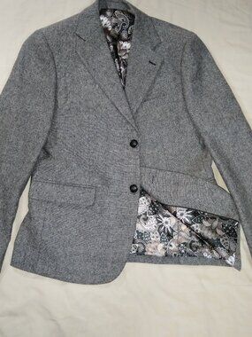Strauss Grey Blazer Mens Small Double Breasted Paisley Lined Jacket